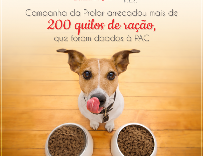 Campanha da Prolar arrecada mais de 200 quilos de ração, que foram doados à PAC